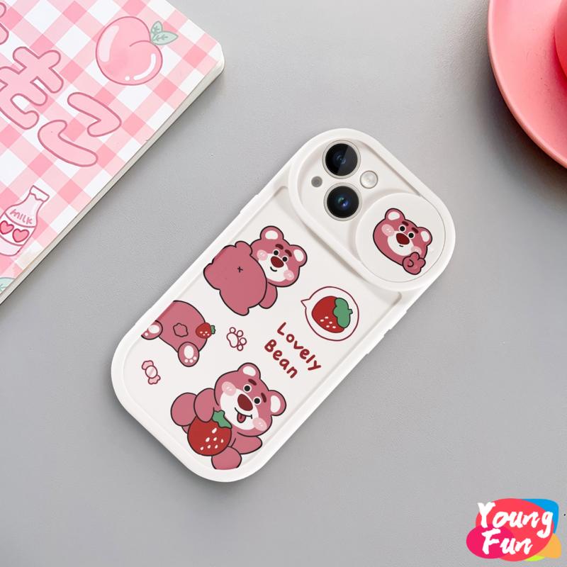 Ốp lưng Gấu dâu tây Trượt iPhone 14 XR 13 11 12 Pro Max 8 7 6 6S Plus X Xs Max Se 2020 13 12 11