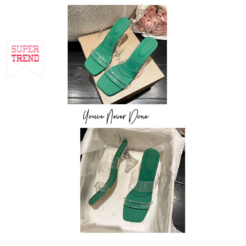 Dép Cao Gót Quai Ngang Trong Suốt Đơn Giản Dễ Phối Đồ Thời Trang Mùa Hè Cho Nữ