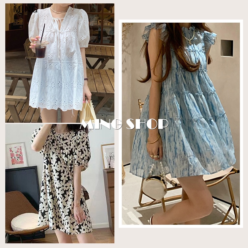 Đầm Mini Tay Phồng Ngắn In Hoa Thời Trang 2023 Cho Nữ