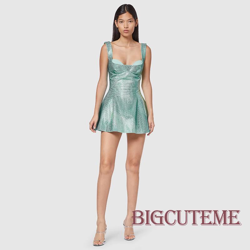 [] [] Đầm Mini Dáng Chữ A Không Tay Hở Lưng Ôm Dáng Đính Kim Tuyến Dành Cho Nữ Dự Tiệc