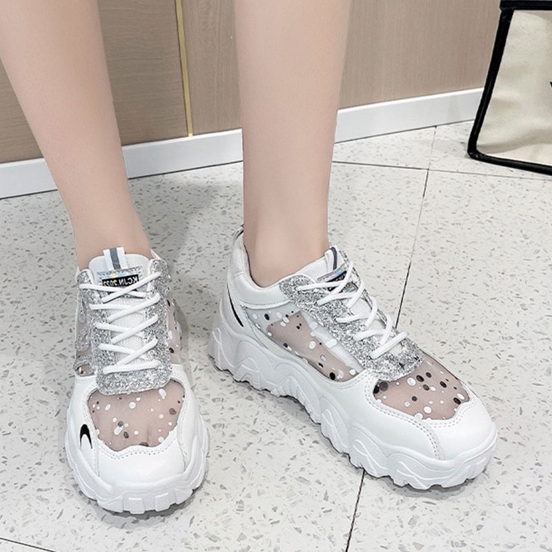 Giày Thể Thao Phối Lưới Thoáng Khí Tăng Chiều Cao Thời Trang Mùa Hè Cho Nữ