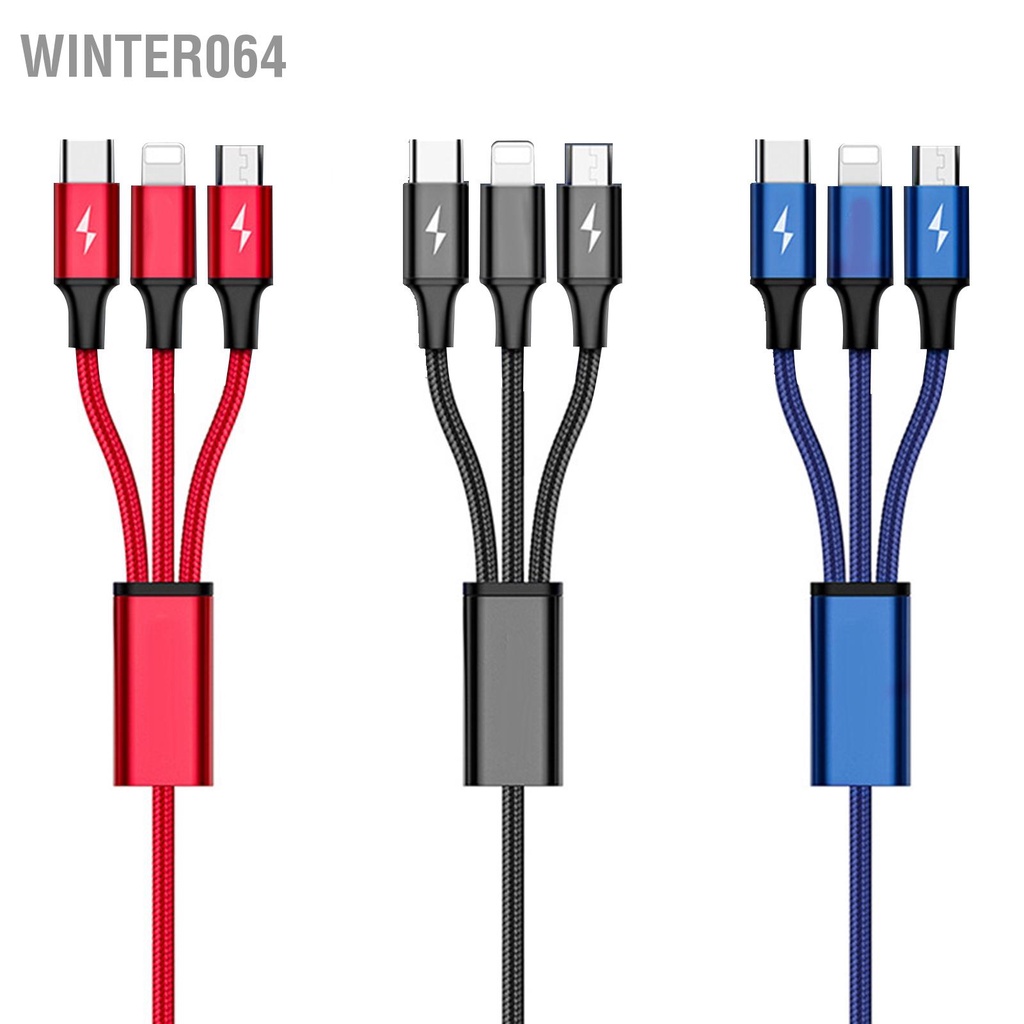 Winter064 Cáp Sạc USB 3 Trong 1 1.2 Mét Chống Mài Mòn Xe Đa Năng Cho Điện Thoại Di Động