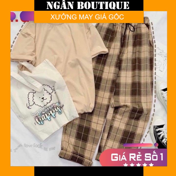 Sét Áo Thun + Quần Kẻ Xuông HĐ12 (Shop Bán Đồ Bộ Đẹp) - Ngân Boutiques