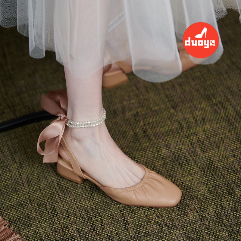 Giày Sandal Cao Gót Hở Ngón Đính Nơ Phong Cách Pháp Thời Trang Mùa Hè Cho Nữ