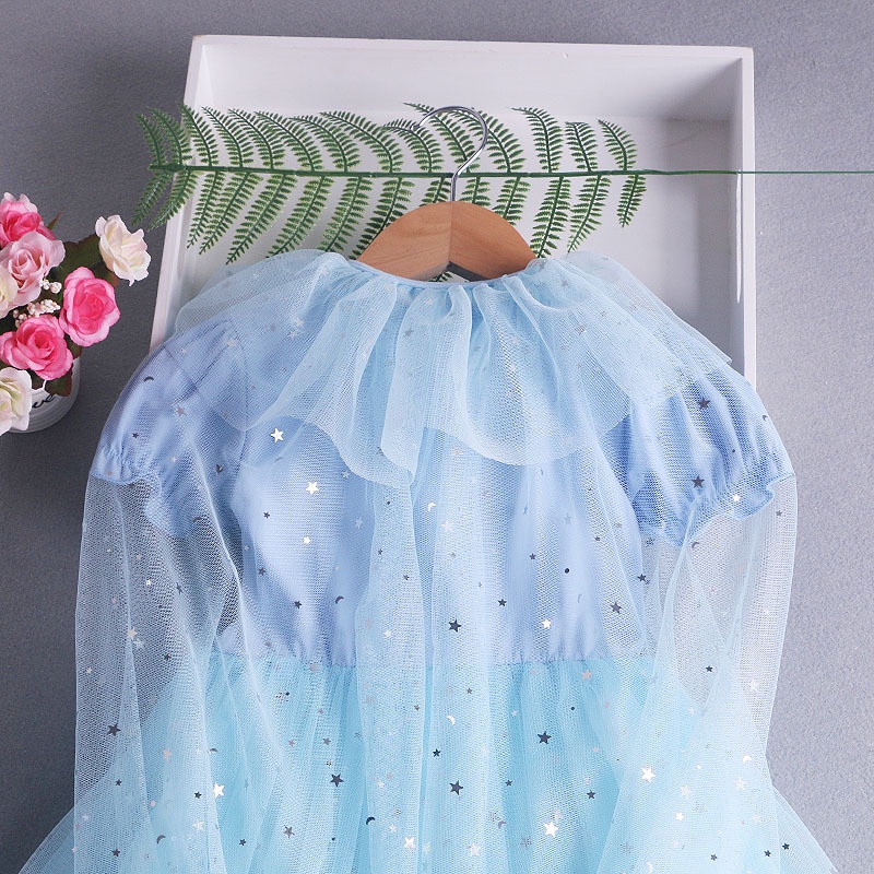 Đầm Công Chúa Elsa Màu Hồng / Xanh Dương Đính Kim Sa Kèm Tóc Giả Thời Trang Cho Bé Gái