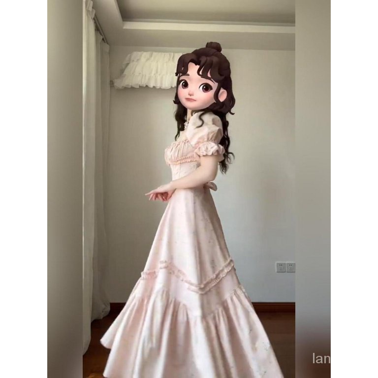 Đầm Công Chúa Dáng Dài Tay Phồng Cổ Vuông Họa Tiết Hoa Phong Cách Pháp Thời Trang Mùa Hè Cho Nữ