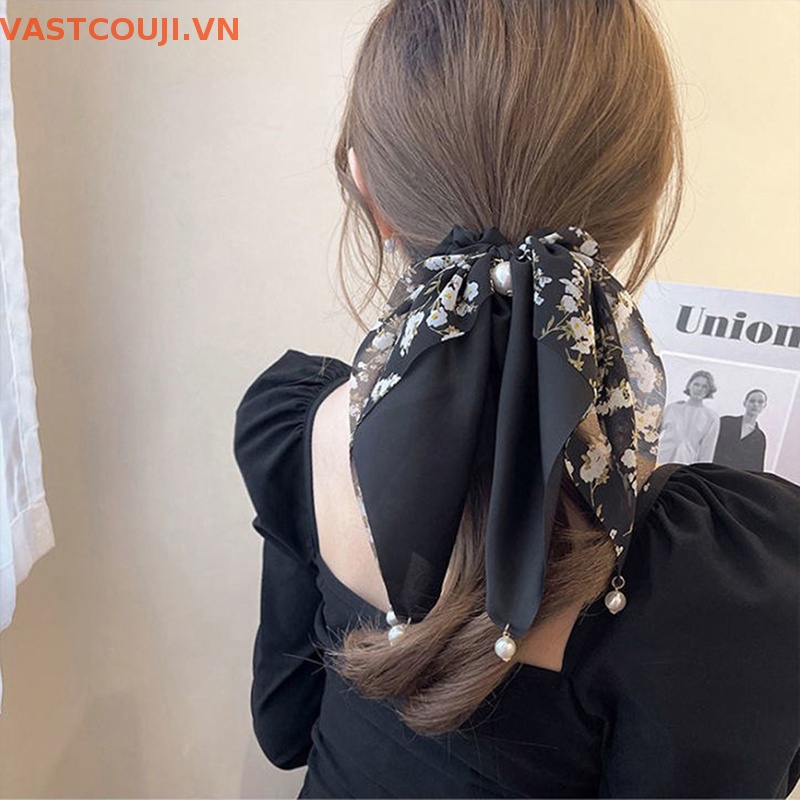 Dây Buộc Tóc Hình Nơ Đính Ngọc Trai Đơn Giản Phong Cách Hàn Quốc