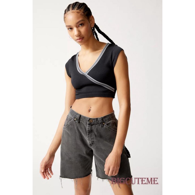 Áo Croptop Cổ Chữ V Màu Sắc Tương Phản Thời Trang Mùa Hè Cho Nữ