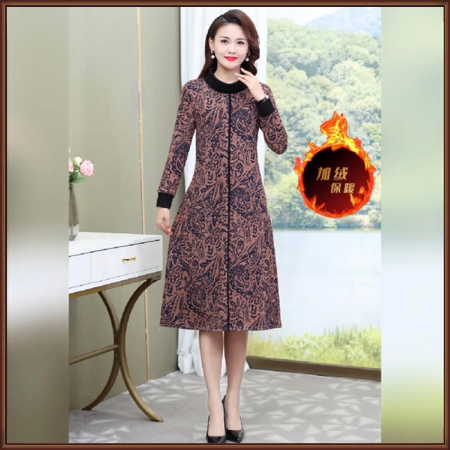 Đầm Dài Tay Cổ Lọ Size Lớn In Họa Tiết Retro Thời Trang Dành Cho Nữ