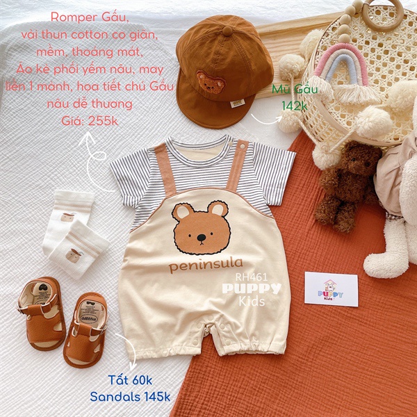 (RH461) (5-12kg) Áo liền quần dành cho em bé, yếm nâu, Penisulla(Puppy Kids)