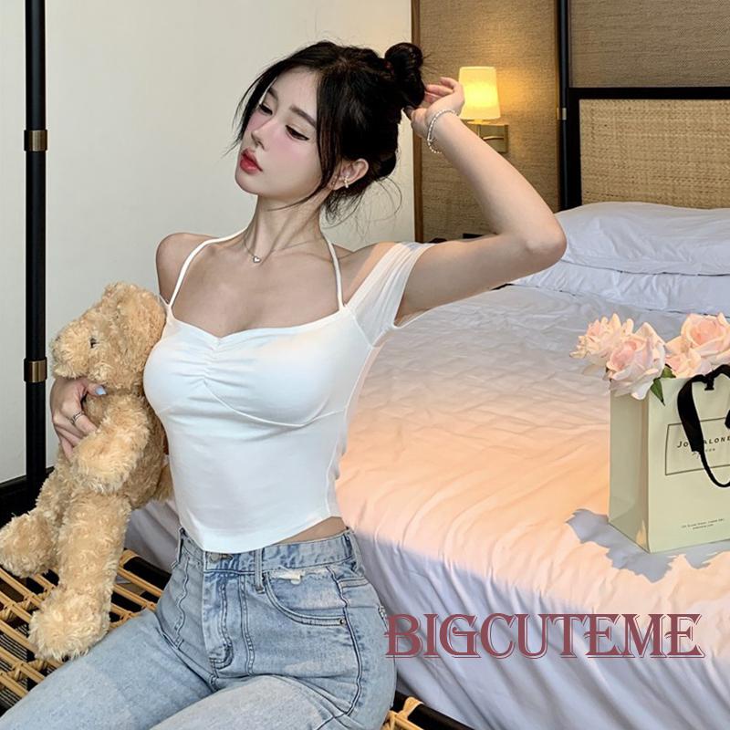 Áo Croptop Tay Ngắn Màu Sắc Thời Trang Mùa Hè Xinh Xắn Cho Nữ