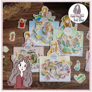 Gói 50 stickers cô gái xinh xắn có nhũ vàng