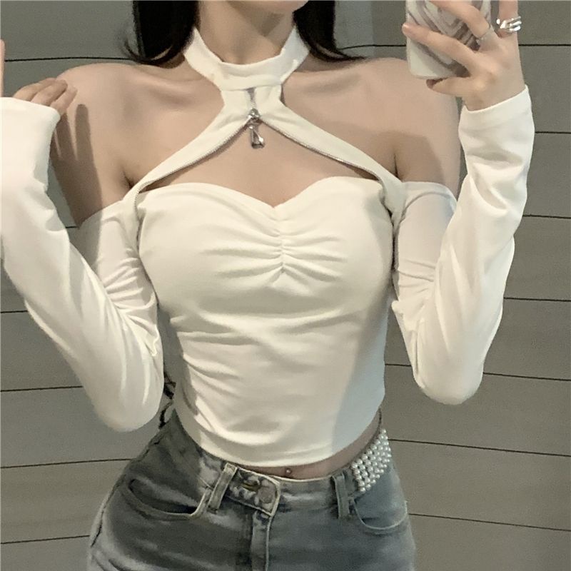 Áo Kiểu Trễ Vai Cổ Yếm Phong Cách Pháp Thời Trang Quyến Rũ Cho Nữ