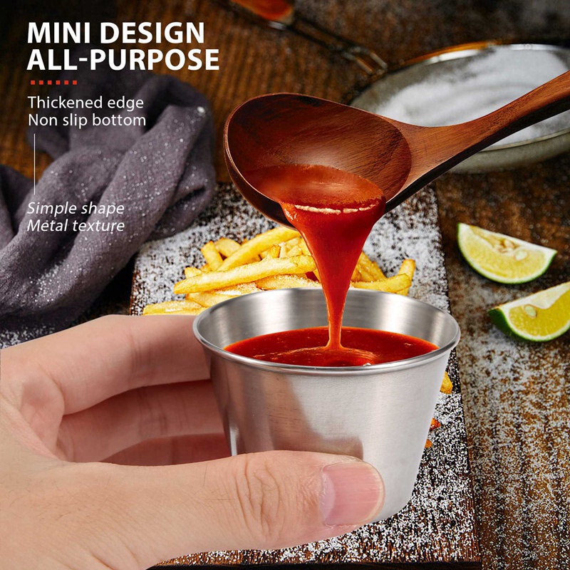 1 Bộ 10 Chén Đựng Nước Sốt Bằng Thép Không Gỉ 2.5Oz 70Ml
