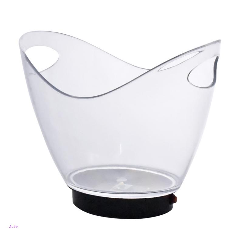 Aoto Xô Nhựa Tròn Dạ Quang Trong Suốt Hai Tay Cầm Đựng Đá Nhiều Màu Sắc