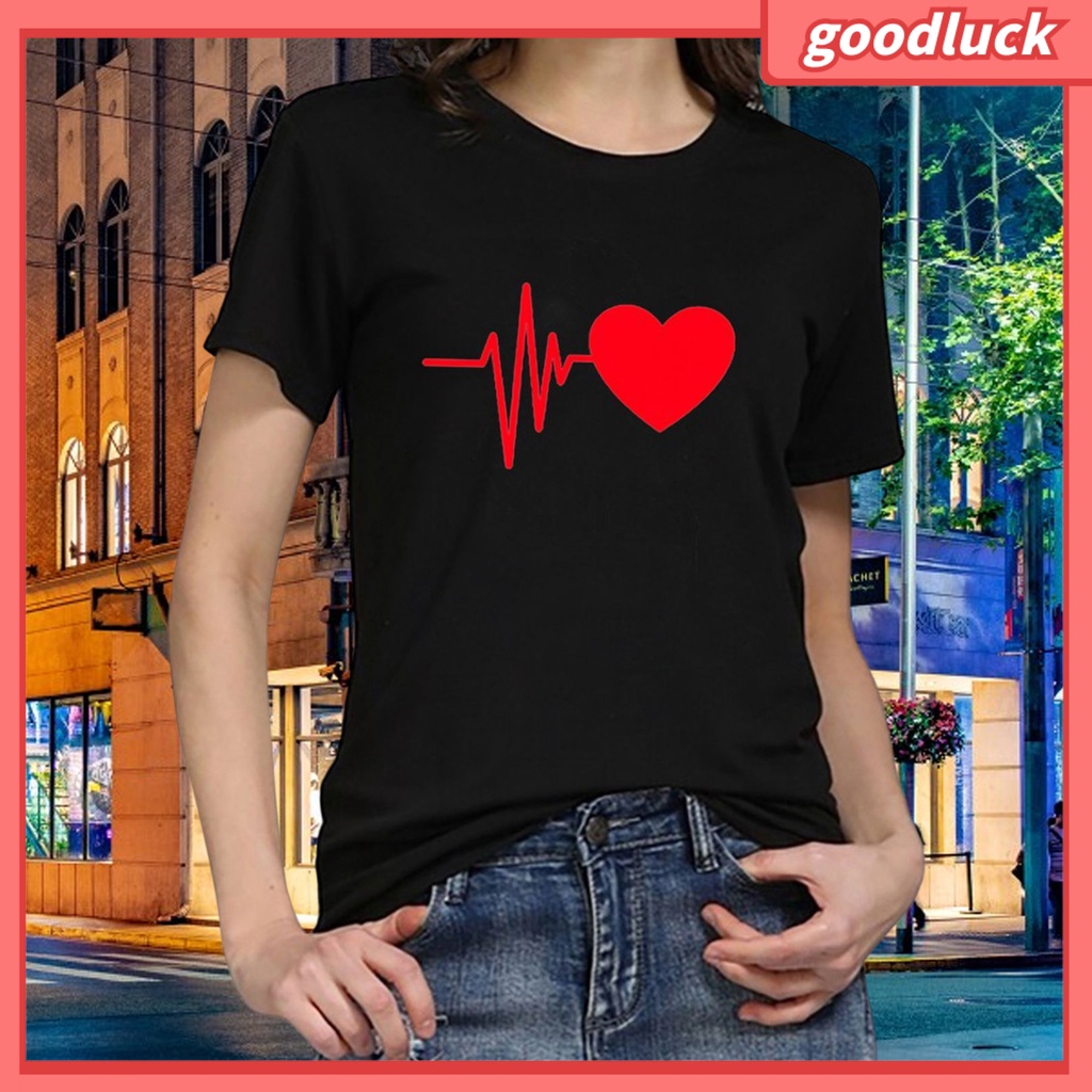 Áo Thun Cổ Tròn Chất Liệu Polyester In Họa Tiết Trái Tim Chống Phai Màu Thời Trang Cho Nữ