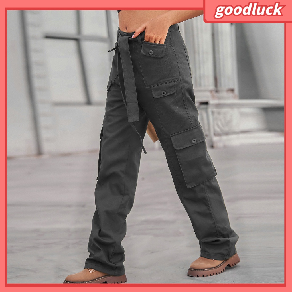 Quần Yếm Denim Dáng Rộng Có Dây Điều Chỉnh Nhiều Túi Màu Sắc Trơn Cổ Điển Đường Phố Cho Nữ