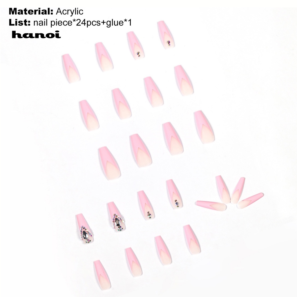 Set 24 Móng Tay Giả Hình Quan Tài Đính Đá 3D Cho Nữ