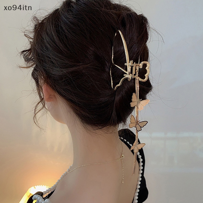 Kẹp Tóc Hình Bướm Lớn Màu Vàng Đính Ngọc Trai Phong Cách Vintage Thanh Lịch