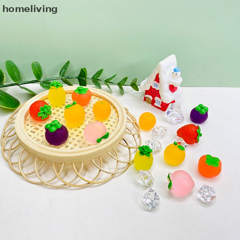 Bộ 5 Móc Khóa / Điện Thoại Mini Bằng Resin Hình Trái Cây Dạ Quang Dễ Thương DIY
