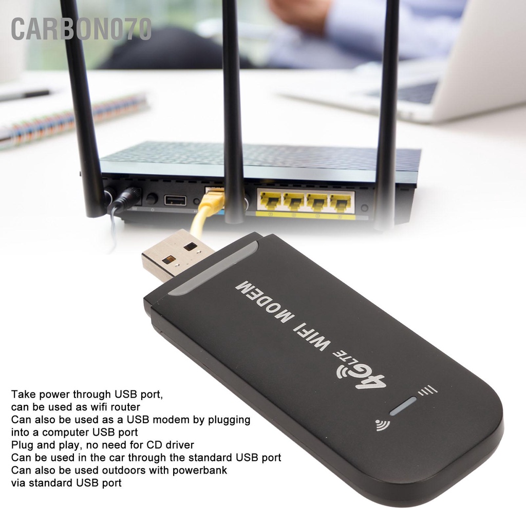 Carbon070 4G LTE USB Router WiFi 150Mbps Hỗ Trợ 10 Người Dùng Di Động Modem Wifi Cho Máy Tính Bảng laptop Đen