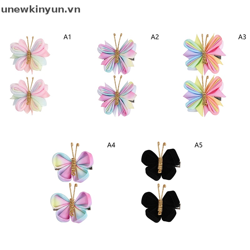 1 Cặp Kẹp Tóc Hình Bướm Màu Vàng Kim Cho Bé Gái