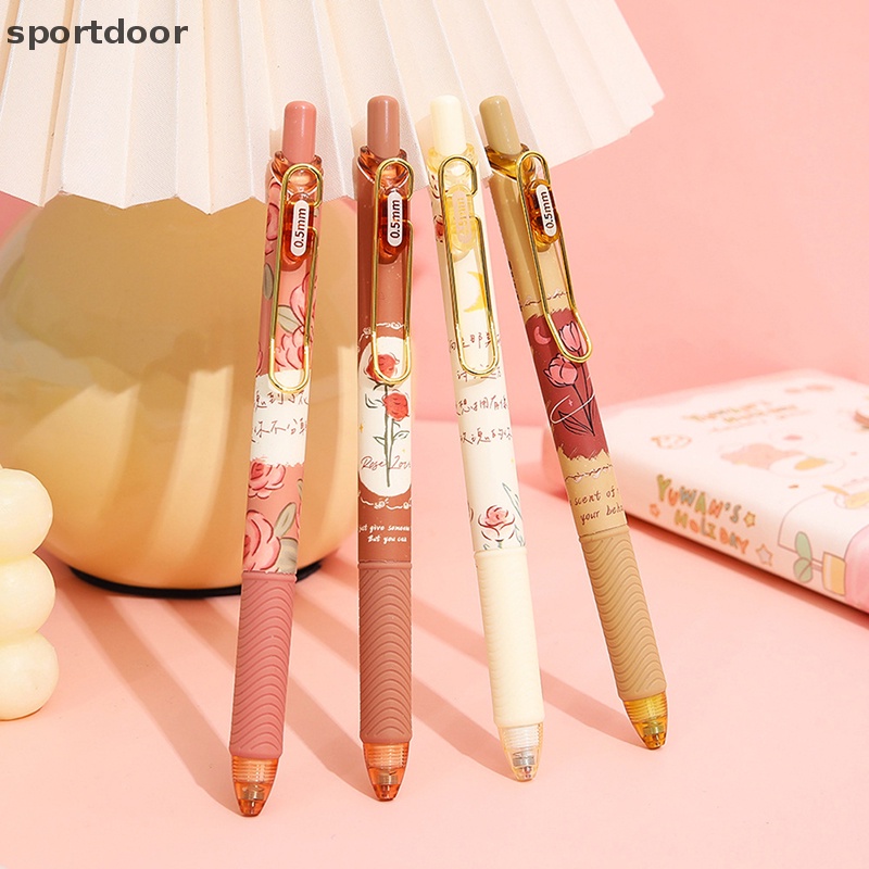 Bút Bi Mực Đen Ngòi 0.5mm Họa Tiết Hoa Hồng Và Hoa Phong Cách Retro