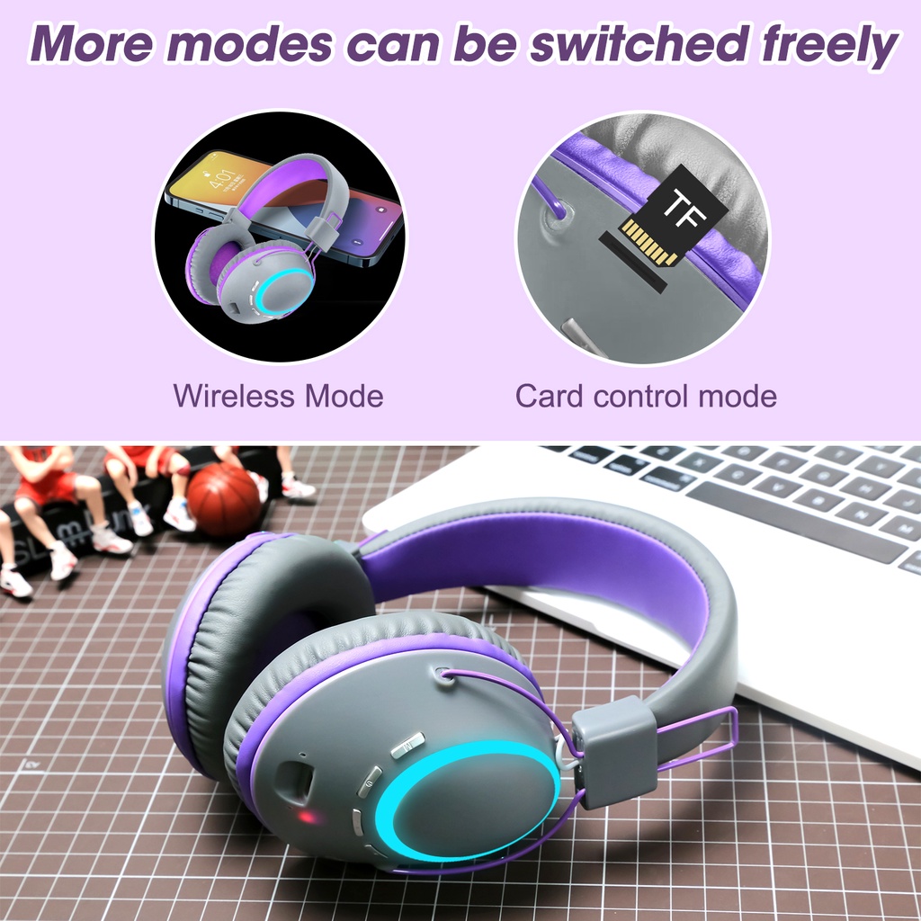 Tai Nghe Chụp Tai AKZ-B56 Kết Nối Bluetooth Không Dây Phát Sáng Hỗ Trợ Thẻ Nhớ TF