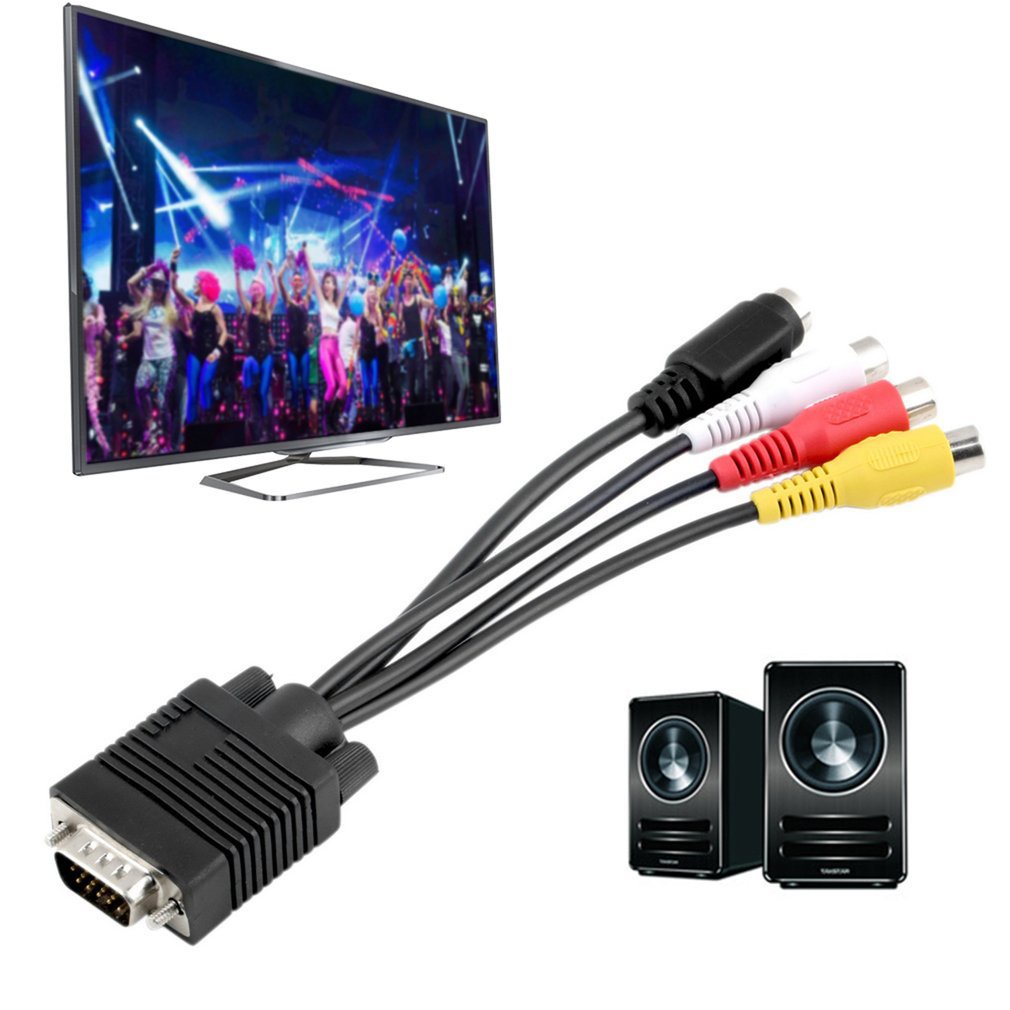 Black 1Pc 3 Rca Female Converter Cable New Vga To Video Tv Out S-Video Av Adapter Newest Drop Shipping Wholesale [Q/7]