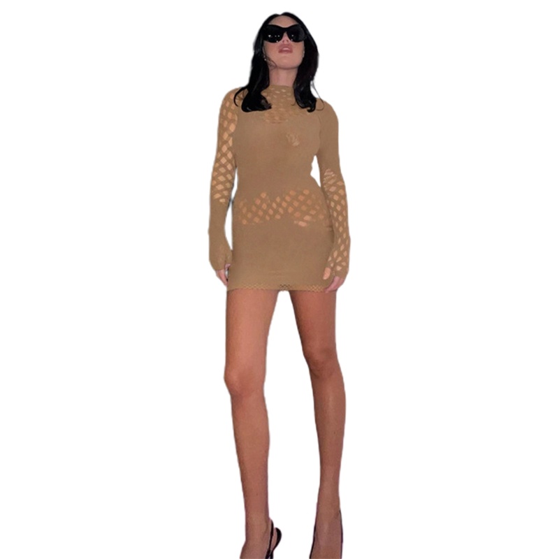 Áo liền quần Tay Dài Lưng Cao Phối Lưới Xuyên Thấu Quyến Rũ Dành Cho Nữ