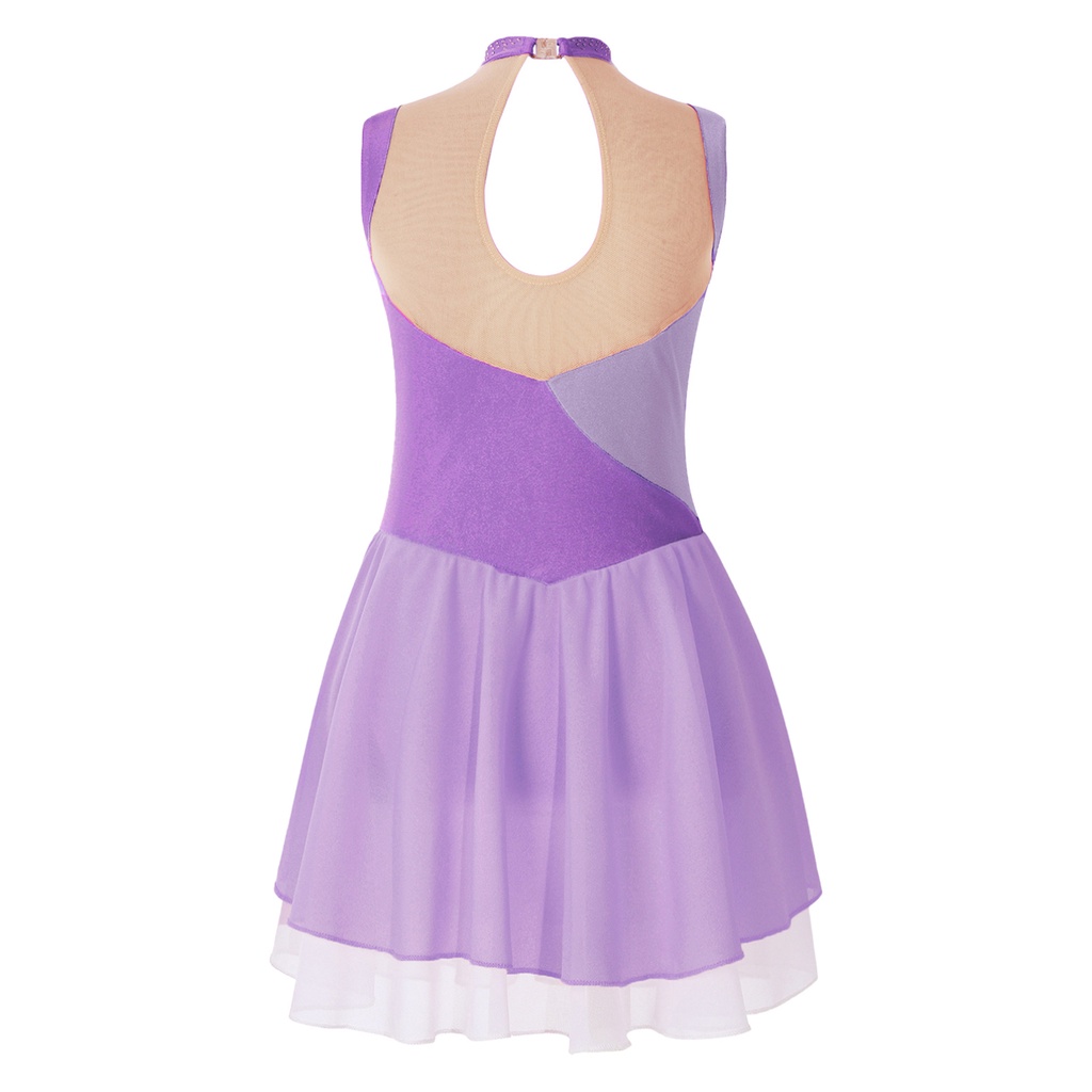 Trẻ Em Bé Gái Thời Trang Quần Áo Không Tay Cổ Tròn Sáng Bóng Kim Cương Giả Trang Trí Phong Cách Chắp Vá Rỗng Lưng Đầm Khiêu Vũ