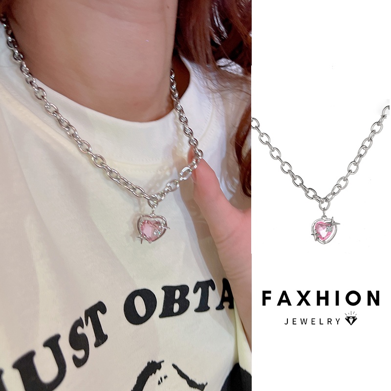 Vòng cổ Mặt Trái Tim Đính Đá Zircon Hồng Xinh Xắn Cho Nữ