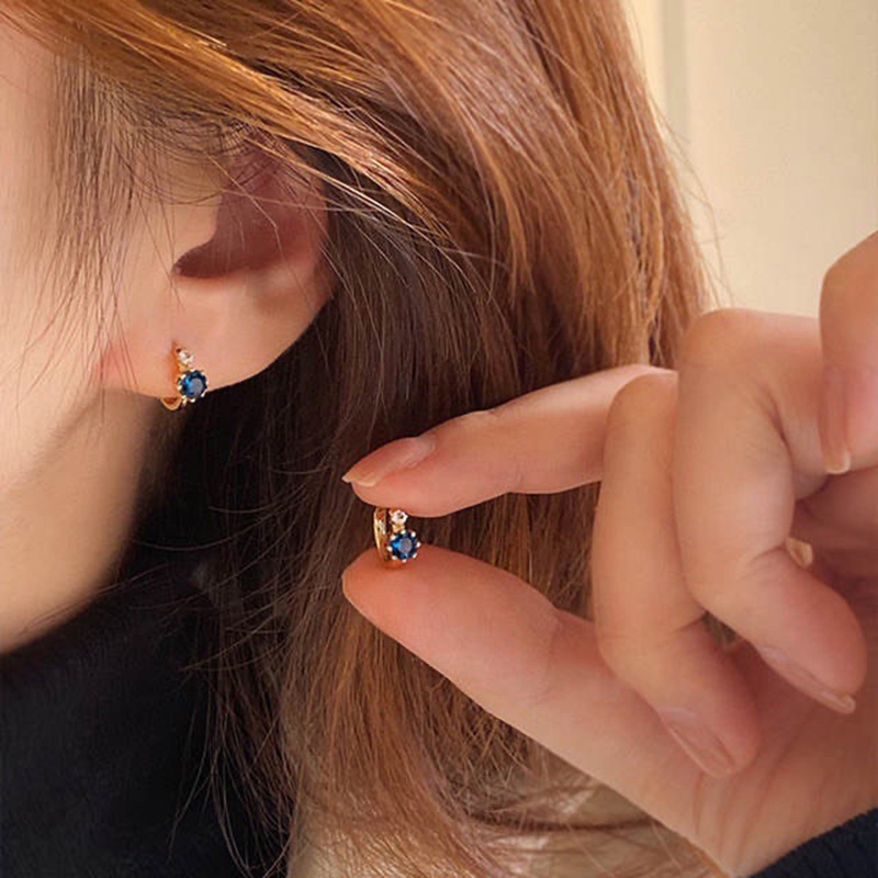 Bông Tai Mạ Bạc 925 Đính Đá Zircon Xanh Dương Đơn Giản Thời Trang Phong Cách Hàn Quốc Cho Nữ