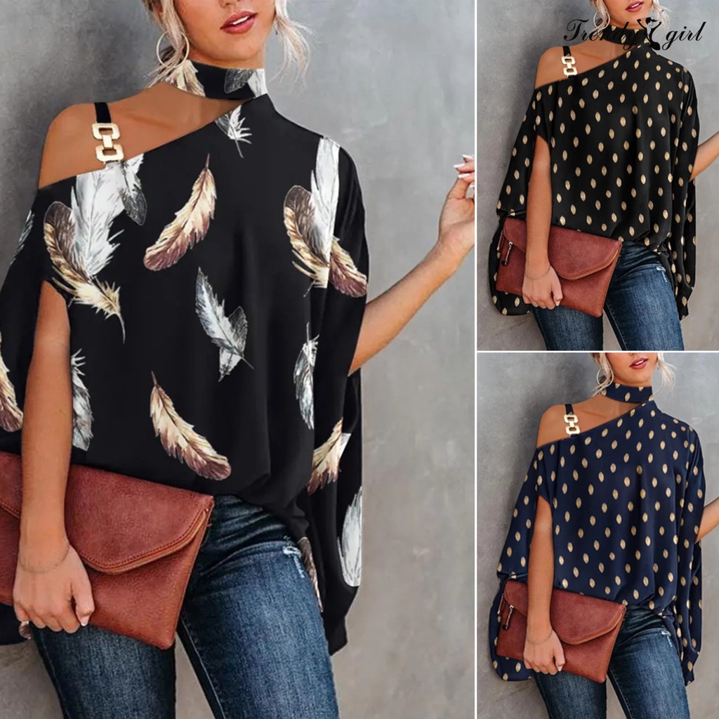 Áo Sơ Mi Baggy Hai Dây Thoáng Khí In Họa Tiết Lông Vũ Thời Trang Công Sở Cho Nữ