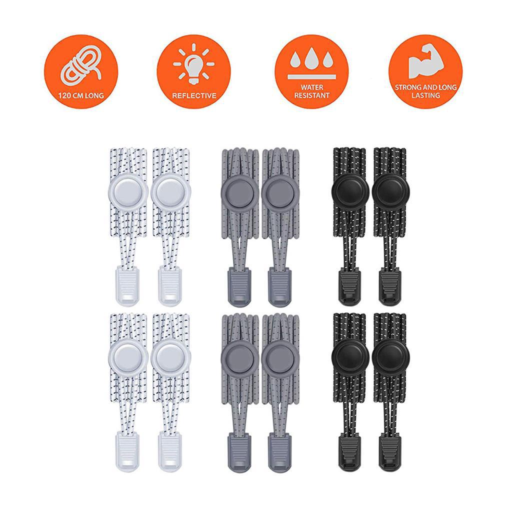 Dây Giày Co Giãn Không Cần Buộc Với Khóa Kim Loại 3 Màu Phản Quang Tự Khóa Cho Trẻ Em Và Người Lớn
