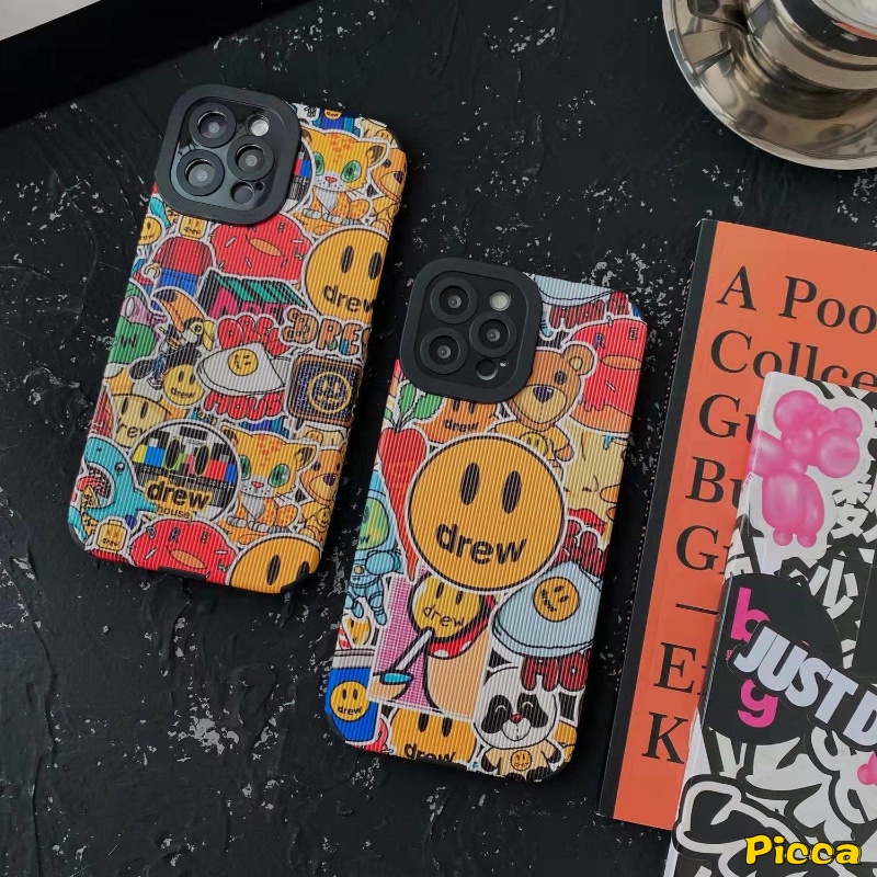 Ốp Điện Thoại Da Mềm Họa Tiết Gấu Hoạt Hình Graffiti Cho iPhone 7 8 Plus 11 Pro Max XR 13 14 12 Pro Max X XS Max
