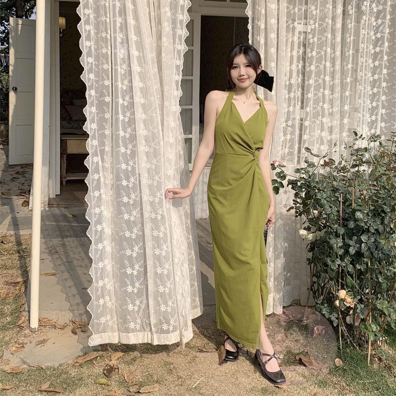 Đầm Midi Sát Nách Cổ Chữ V Màu Sắc Thanh Lịch Dành Cho Nữ