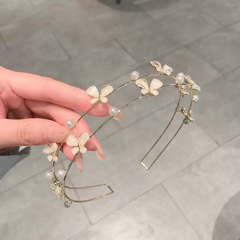 Băng Đô Tóc Hai Lớp Bằng Hợp Kim Hình Bướm Đính Ngọc Trai Thời Trang Dành Cho Nữ CHLINS