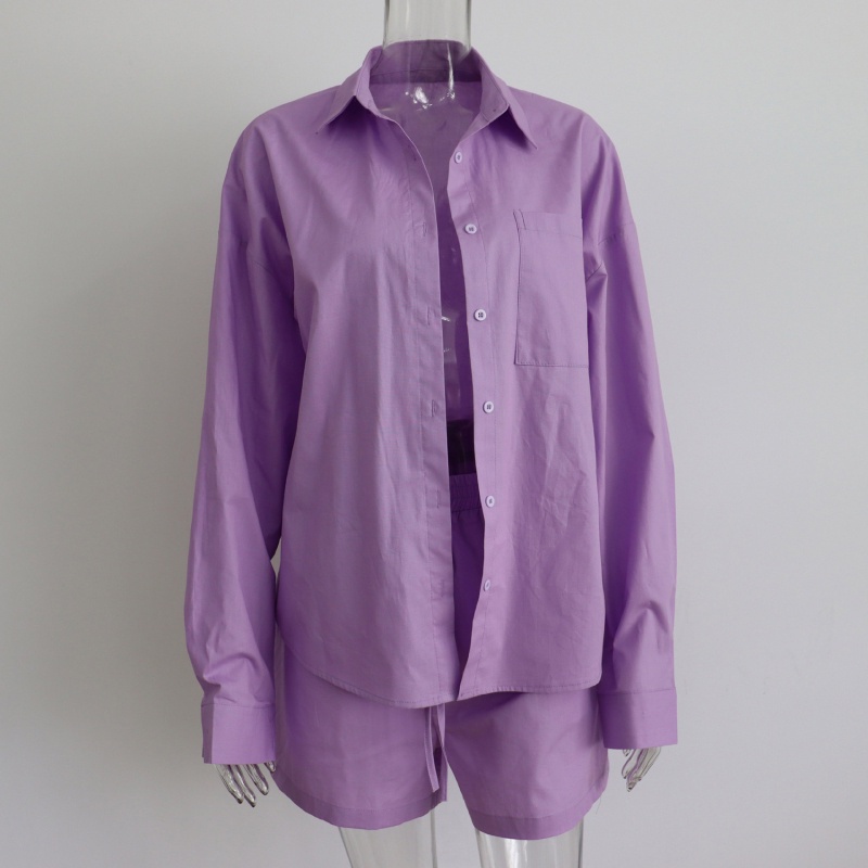 Set 2 Món Áo Sơ Mi Tay Dài Phối Quần Short Cỡ Lớn Thời Trang Trẻ Trung Cho Nữ