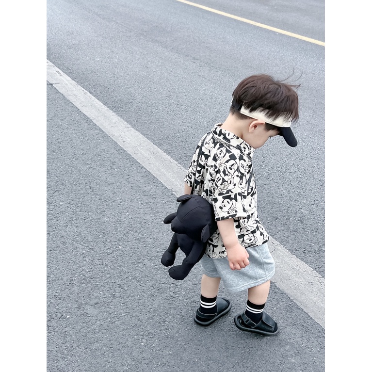 Áo Sơ Mi Cotton Tay Ngắn In Họa Tiết Hoạt Hình Thời Trang Mùa Hè Cho Bé Trai