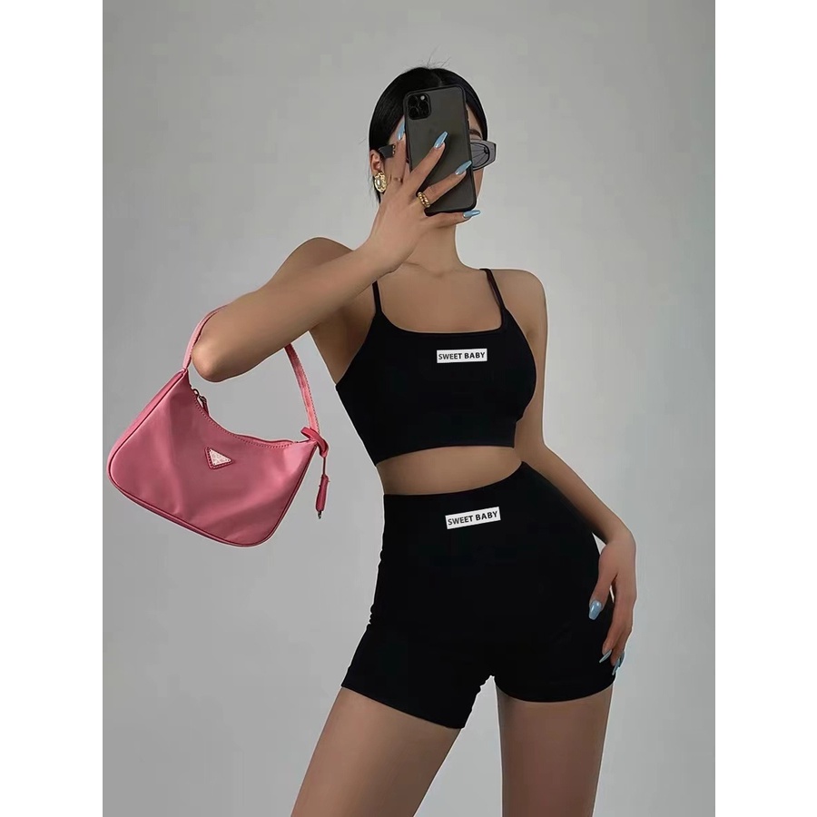 Bộ thể thao tập yoga gym SWEET LOVE chất gân tăm co dãn free size