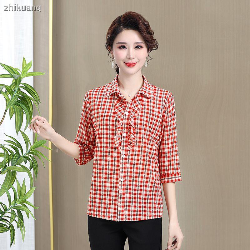 Áo Sơ Mi Tay Lửng Thời Trang Xuân Hè Mới Cho Phụ Nữ Trung Niên