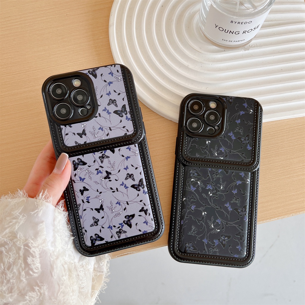 Ốp Điện Thoại Silicon PC Mềm Hình Bướm Màu Đen Bảo Vệ Máy Ảnh Cho iPhone 11 13 12 14 PRO MAX