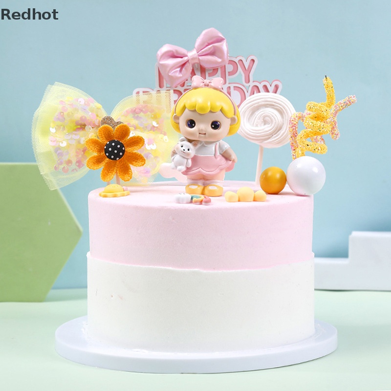 &lt; Redhot &gt; Đồ Trang Trí Bánh Kem Sinh Nhật Bé Gái Doodle Bằng Nhựa Resin