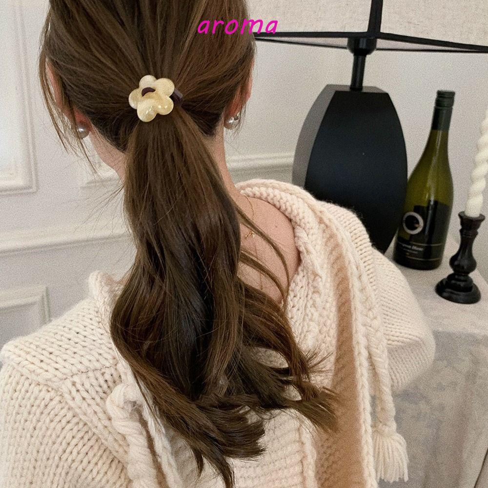 Dây Buộc Tóc Đuôi Ngựa Cao Su Đính Hoa Phong Cách Vintage Thanh Lịch Dành Cho Nữ