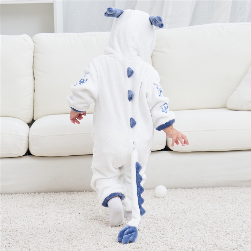 Áo Liền Quần Bằng Flannel Mềm Hình Khủng Long / Pikachu / Rồng Đáng Yêu Cho Bé