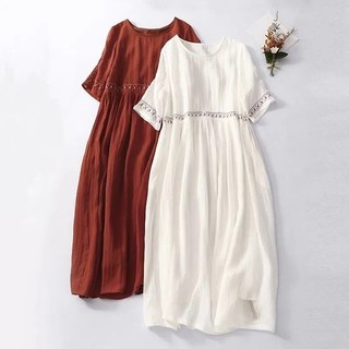 Đầm Cotton Lanh Dáng Rộng Tay Ngắn Thêu Họa Tiết Thời Trang Mùa Hè 2023