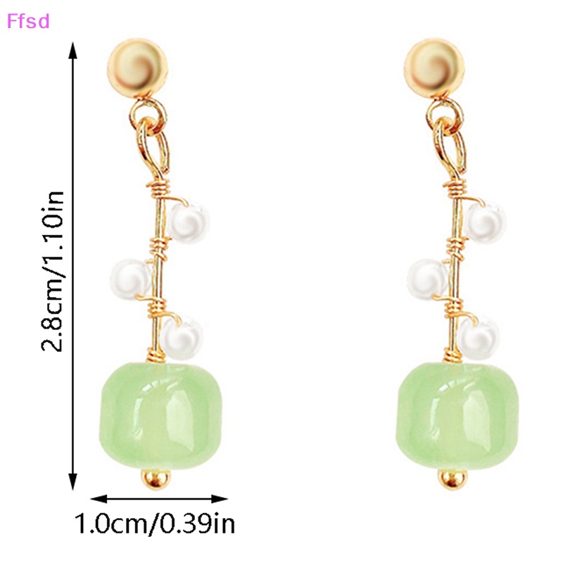 {Ffsd} 1 Đôi Bông Tai Dây Quấn Hoa Ngọc Trai Màu Xanh Lá Cây Thời Trang Đơn Giản Cá Tính Dành Cho Nữ * Bán Chạy