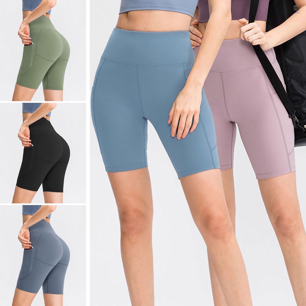 Quần Short Thể Thao Lưng Cao Có Túi Thời Trang Cho Nữ