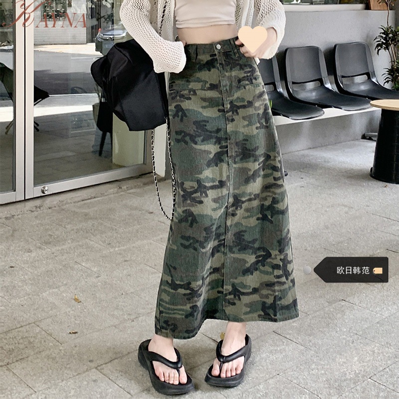 Kayna Chân Váy Chữ a Lưng Cao Xẻ Tà Họa Tiết Rằn Ri Phong Cách retro Mỹ